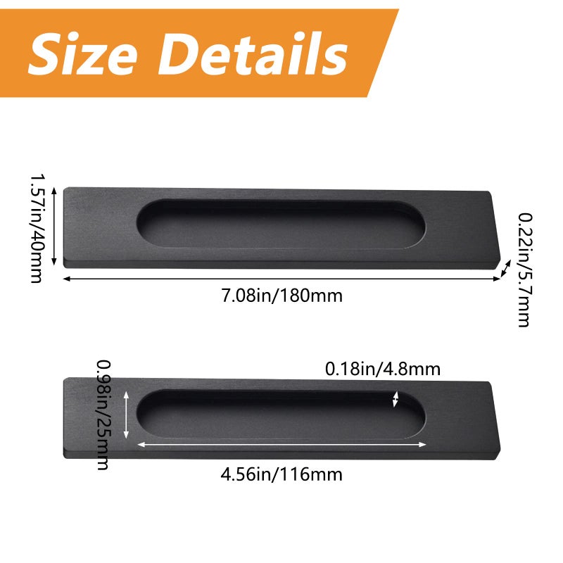 MOROBOR Self-Stick Rectangular Sliding Door Pulls  2pcs Matte Black Aluminum Alloy Flush Pull Punch-Free Handle for Sliding Barn Door Windows Cabinets (Matte Black) - Image 2